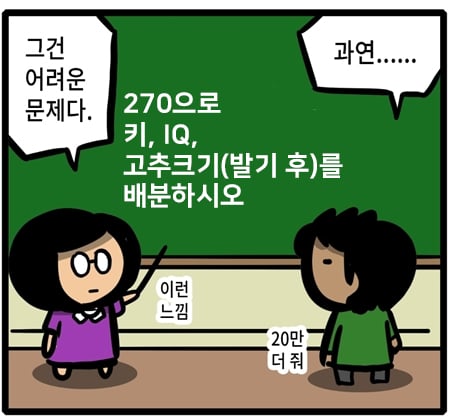 270으로 키, 아이큐, 고추(발기후)분배하기